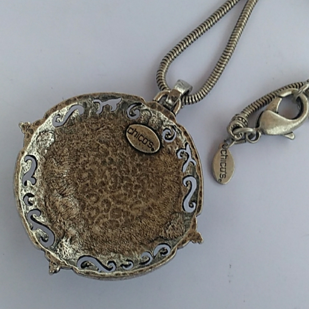 HTF Chico's Unakite Antiqued SilverTone Necklace - Picture 7 of 8